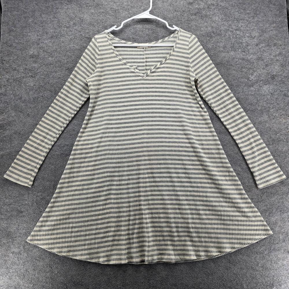 Altar'd State Dress Womens Medium Gray White Striped Long Sleeve A Line Made USA